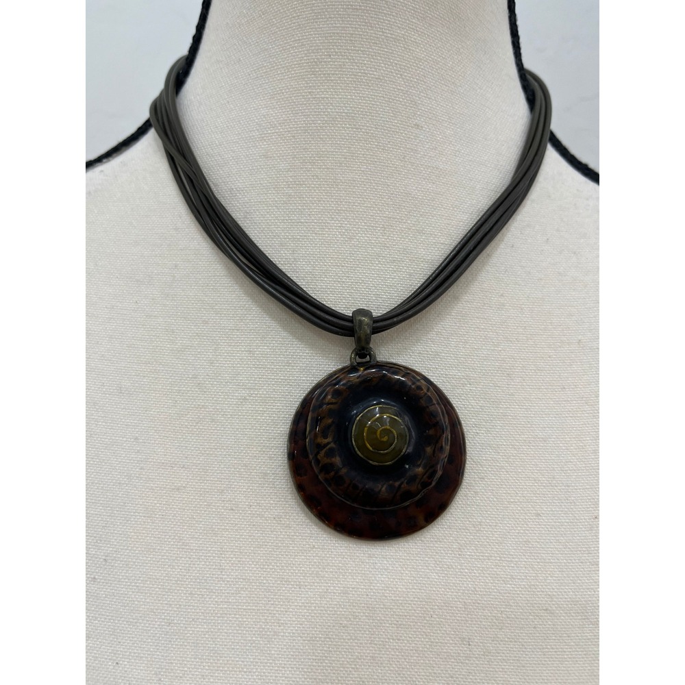 Chicos Pendant Necklace Womens OS Brown Good Multi Strand Boho Resin Spiral